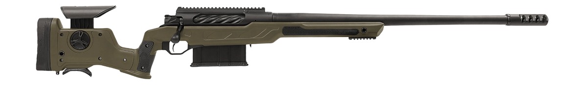 Cadex Inc CDXBMGQUA5029HI20I1J5N BMG Quake 50 BMG 3+1 29″ Black DLC Match Grade Threaded Barrel, Black DLC Receiver w/Picatinny Rail, Adj Cheek Piece & LOP OD Green Polymer Stock